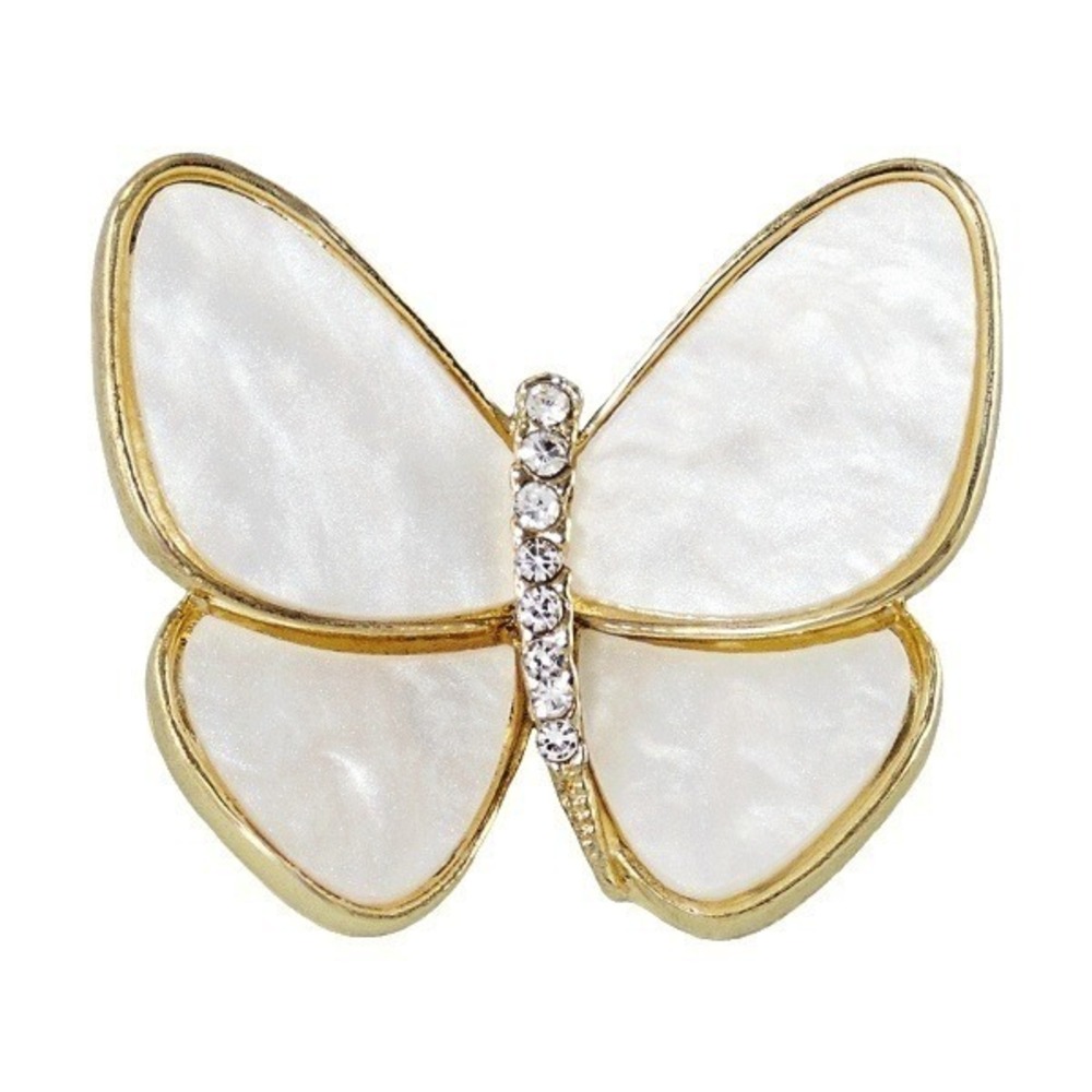 New Butterfly Brooch Women White Mother of Pearl Wings Gold Tone Boutique